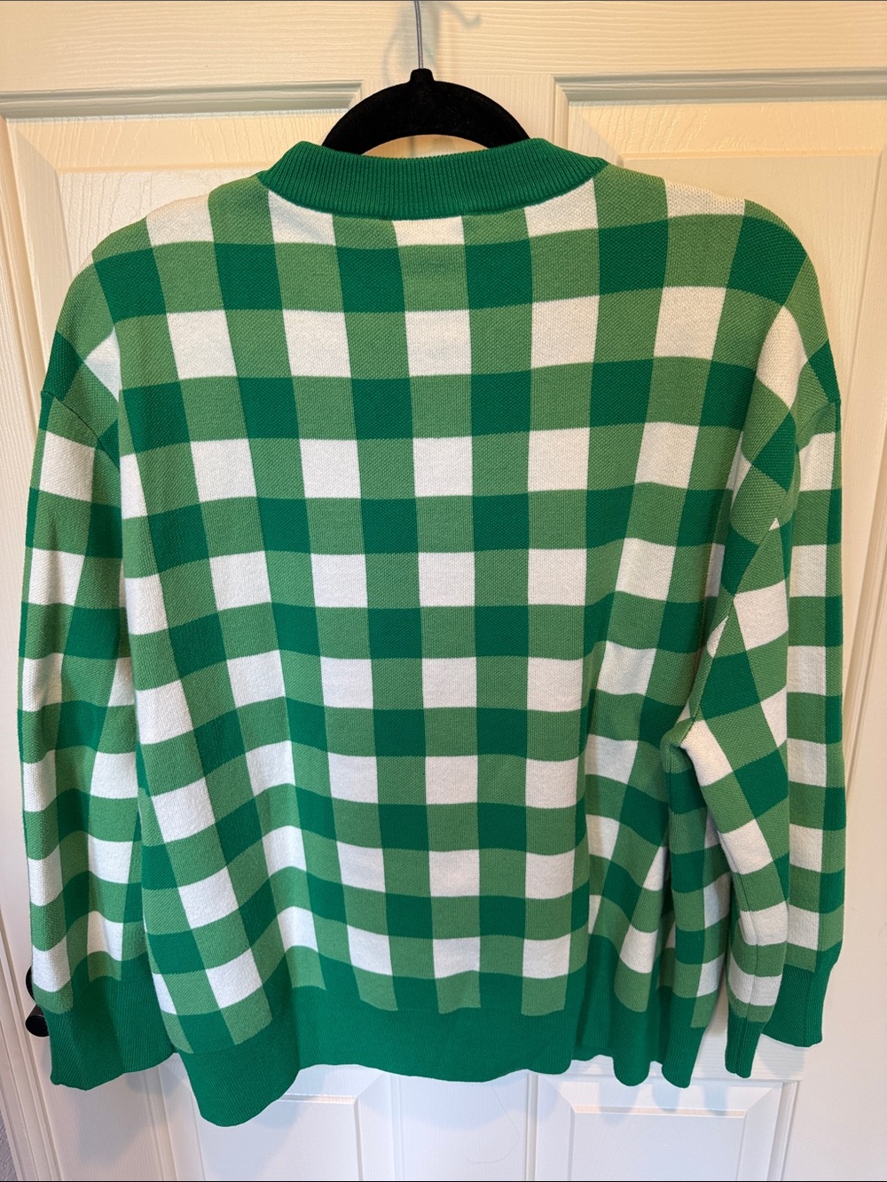 Queen of Sparkles Green and White Check Golf Cart Knit Sweater - Picture 2 of 3